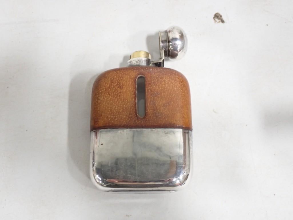 English James Dixon & Sons Leather and Silverplate Hip Flask (1 of 9)