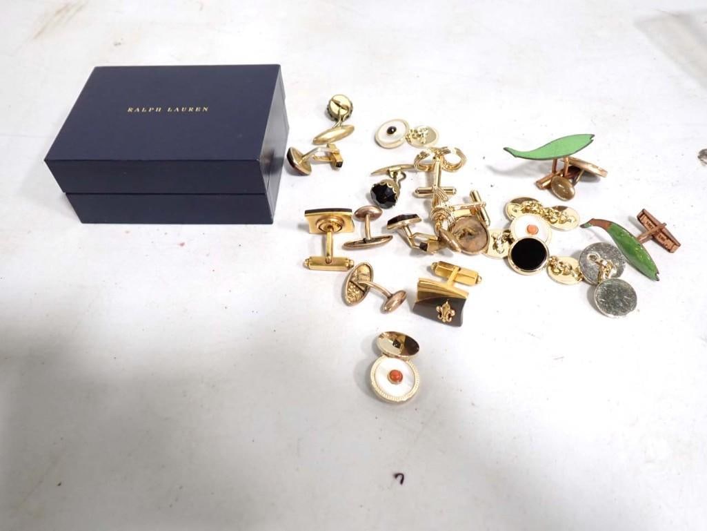 10 pr of Costume Jewelry Cufflinks and 1 Ralph Lauren Cufflink Box (1 of 7)