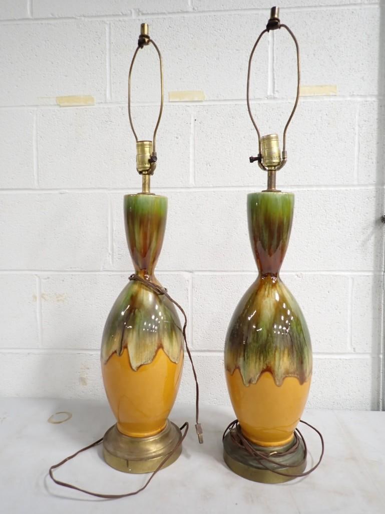 Pair of Mid Century Modern Drip Glaze Ceramic Lamps (1 of 4)