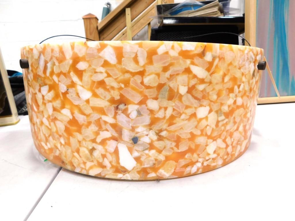 Modern Glass Hanging Light Fixture in Shades of Orange and White (1 of 5)