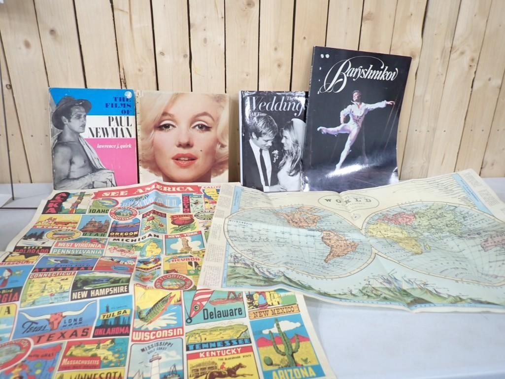 Ephemera lot - Maps, Marilyn Monroe, Paul Newman Mikail Baryshnikov, etc.: Ephemera lot - Maps, Marilyn Monroe, Paul Newman Mikail Baryshnikov, etc.