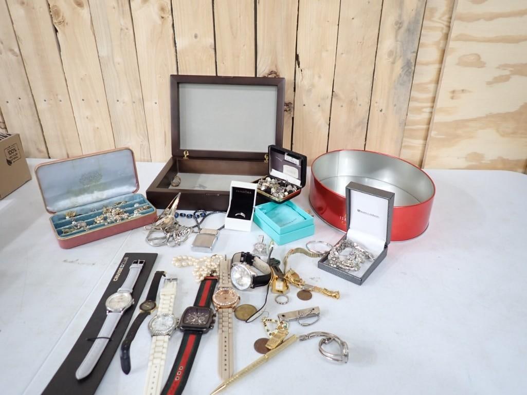 Misc. Costume Jewelry and Watch Lot, lighter, etc.: Misc. Costume Jewelry and Watch Lot, lighter, etc.