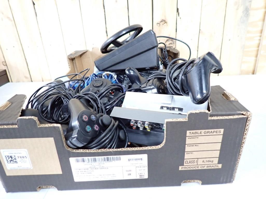Assorted Video Game Lot including Controllers, Steering Wheel, cords, etc. (1 of 4)