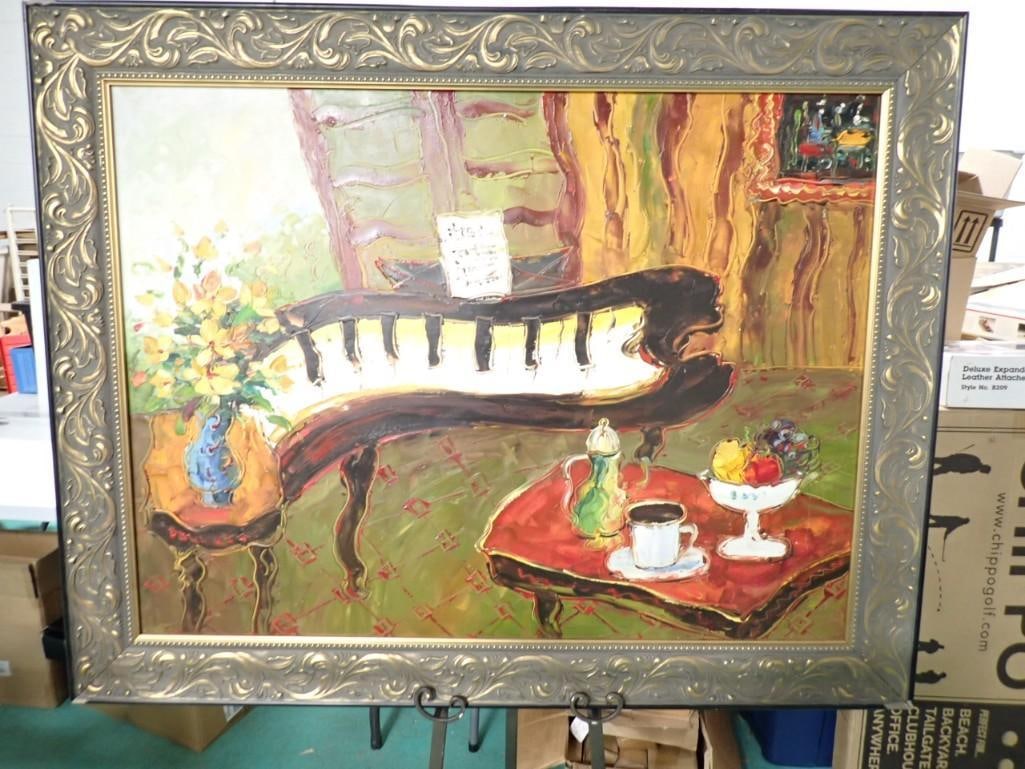 Original Abstract Piano Painting Unsigned Framed 57" x 45" (1 of 5)