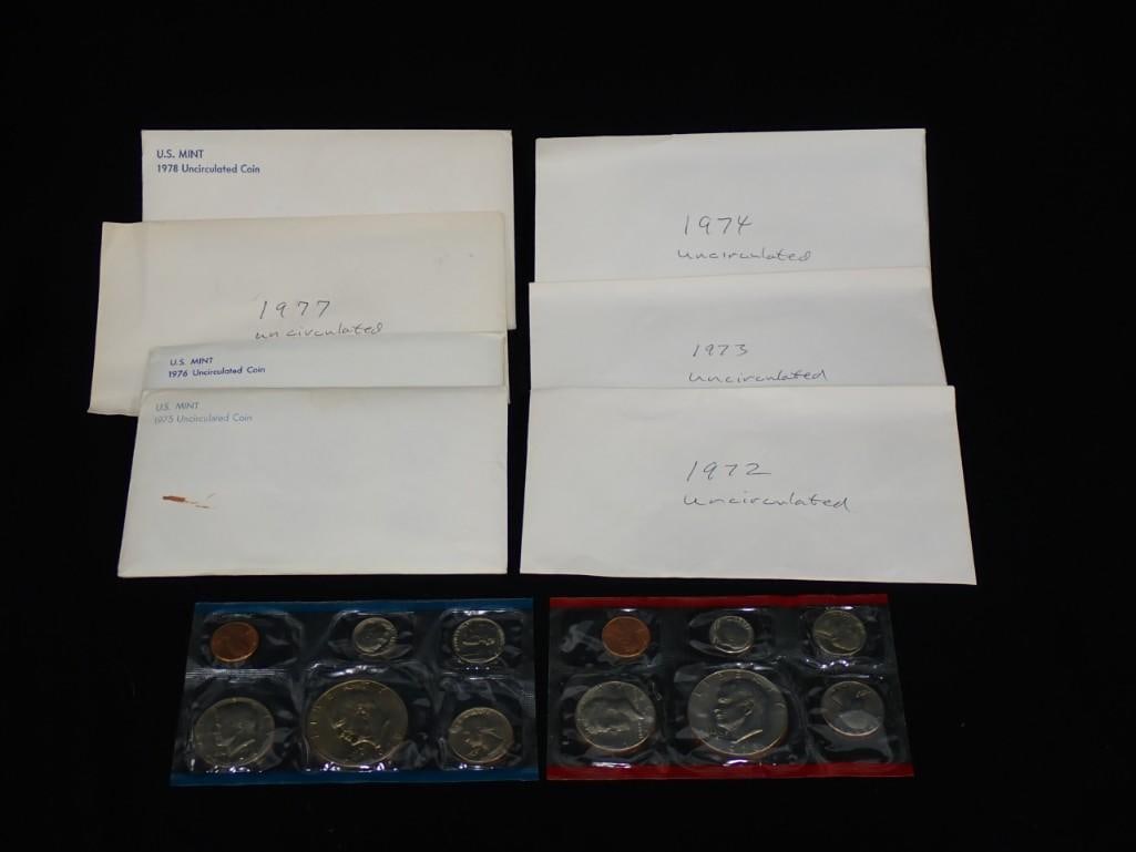 Lot of Uncirculated Coin Sets incl 1978, 1977, 1976, 1976, 1974, 1973, 1972 Philadelphia and Denver: Lot of Uncirculated Coin Sets incl 1978, 1977, 1976, 1976, 1974, 1973, 1972 Philadelphia and Denver