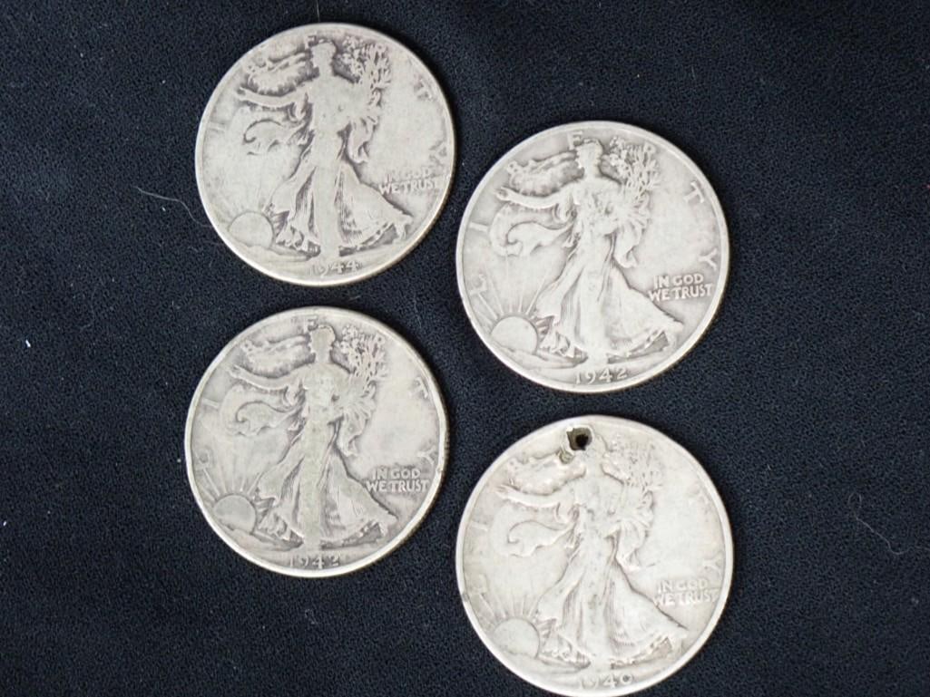 4 Walking Liberty Half Dollars incl 2 from 1942, One 1944, and One 1940 (1 of 4)