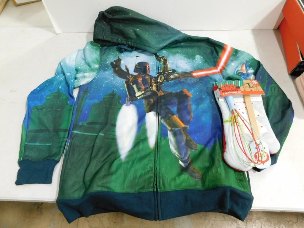 Star Wars Boba Fett Hoodie Sz L and Star Wars Mandalorian 3 pc Kitchen Set (1 of 6)