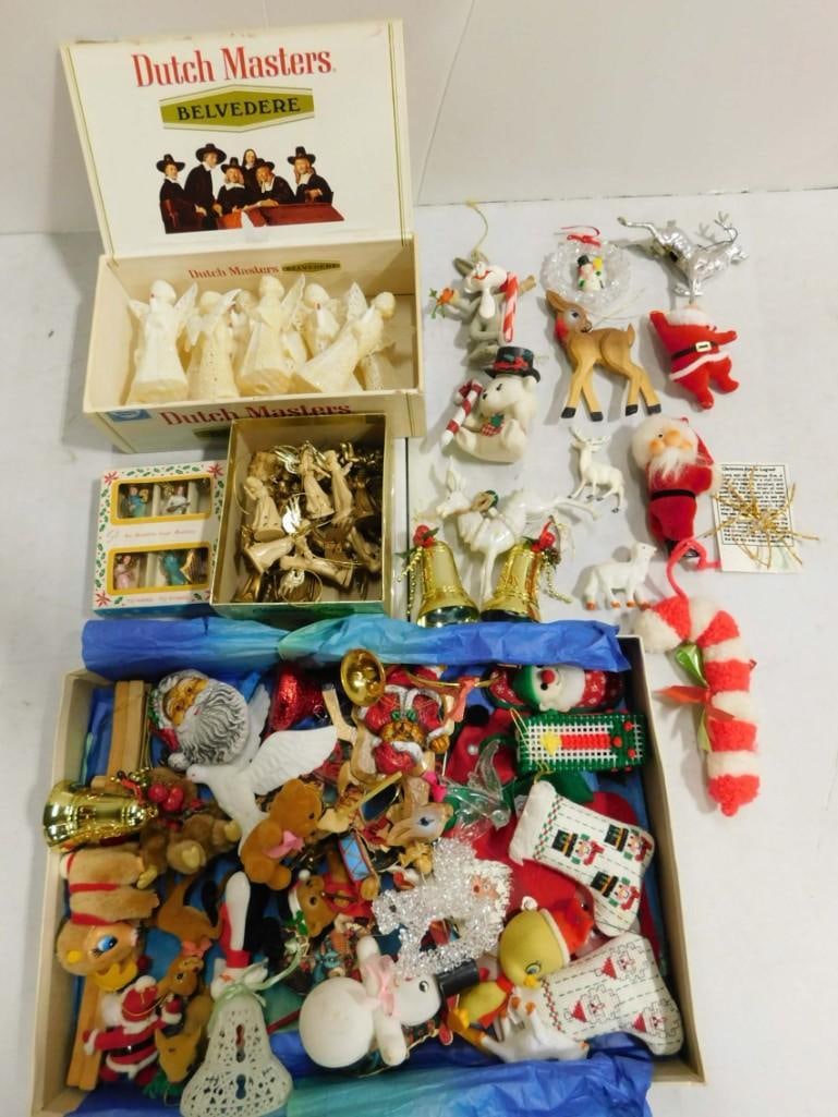 Christmas Ornaments incl Vintage Flocked Ornaments, Etc: Christmas Ornaments incl Vintage Flocked Ornaments, Etc