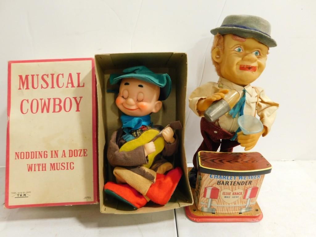 Vtg Charley Weaver Bartender and Musical Cowboy Wind Up Toys (1 of 10)