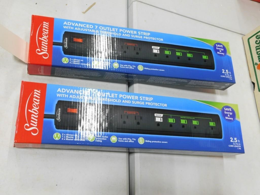 2 Sunbeam 7 Outlet Power Strips with Surge Protector and Adjustable Threshold New in Box (1 of 2)