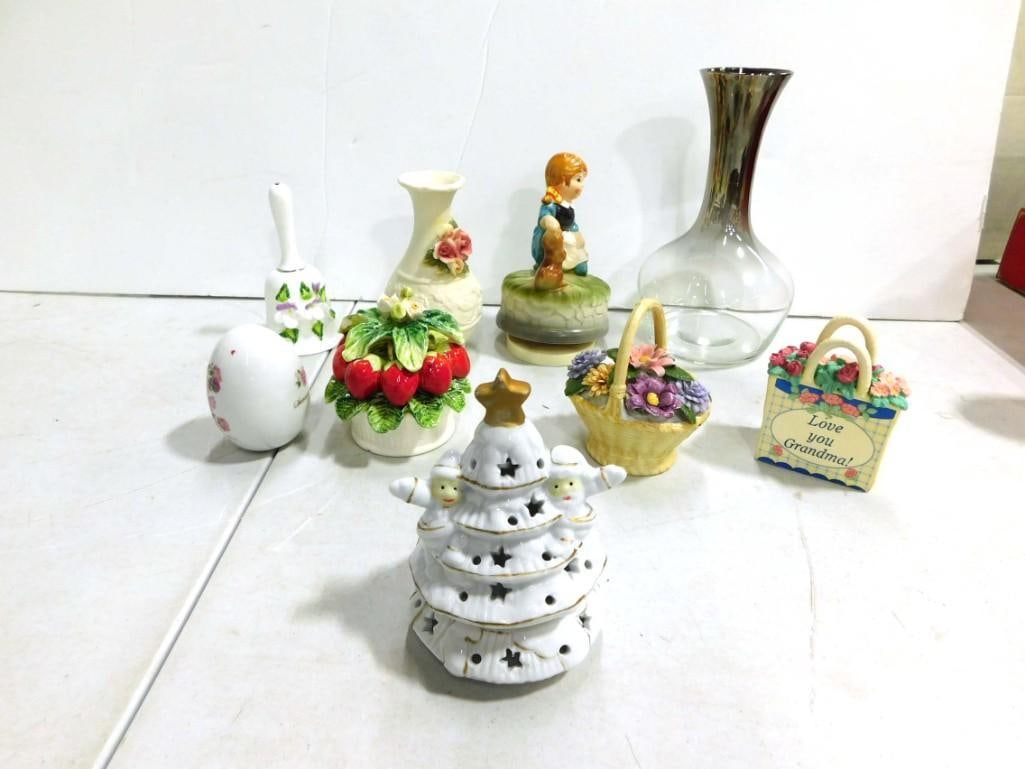 Vintage Silver Fade Glass Vase plus Porcelain Figures, Bell, Small Vase, Etc (1 of 8)