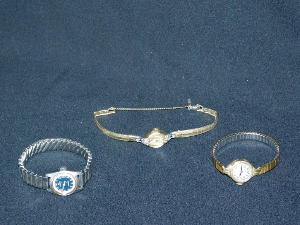 Lot of 3 Vintage Hamilton Watches: Lot of 3 Vintage Hamilton Watches - the silver colored one seems to work, but unsure of accuracy.