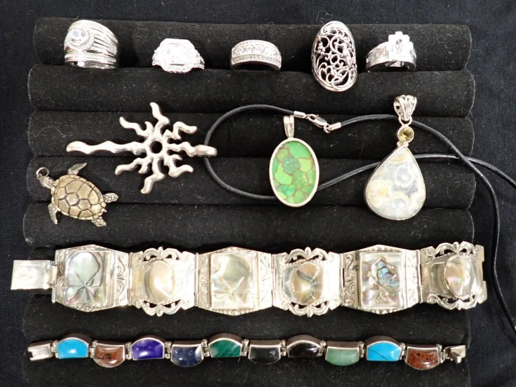 Lot of assorted jewelry marked Sterling silver (1 of 8)