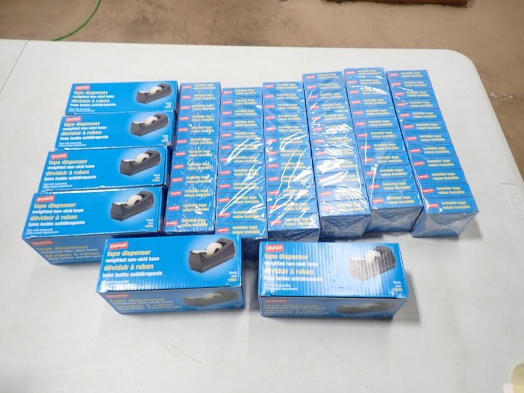 Lot of 6 new in package Staples Tape Dispensers and 72 tape rolls: Lot of 6 new in package Staples Tape Dispensers and 72 tape rolls - 6 cases of 12