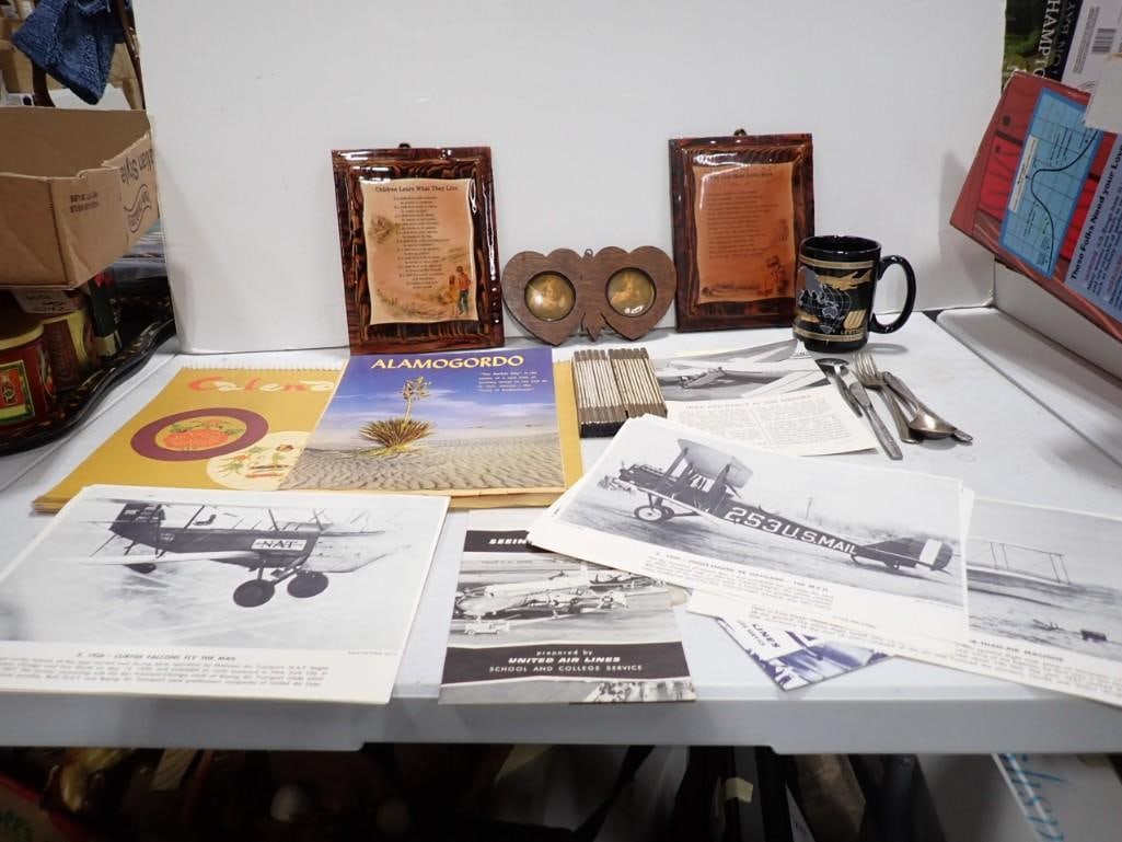 Misc. Ephemera / Smalls lot including old airplane pictures, Collapsing Yardstick, etc.: Misc. Ephemera / Smalls lot including old airplane pictures, Collapsing Yardstick, Japan Airlines Calendar, etc.