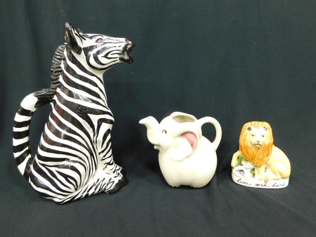 Vintage Zebra Pitcher Made in Italy, Shawnee Pottery Elephant Creamer, Staffordshire Lion and Lamb (1 of 7)