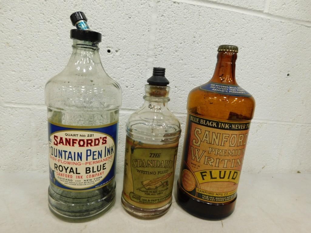 Old Vintage Bottles incl Sanford's Premier Writing Fluid, Fountain Pen Ink, etc (1 of 7)
