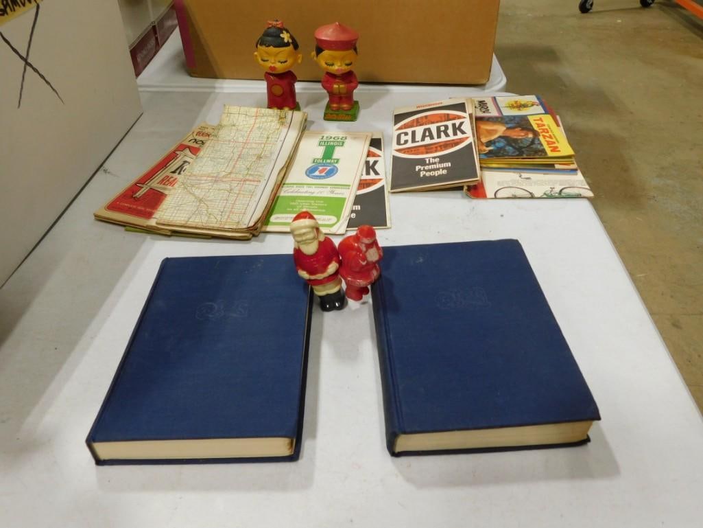 Vintage Ephemera, Books, Figurines lot including old maps, Edward Rice Burroughs' Tarzan, Santa, etc (1 of 4)