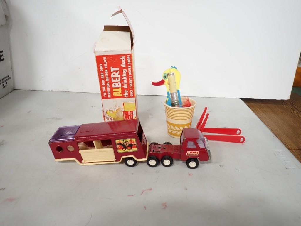 Drinking Duck (similar to the Drinking Bird) and a Buddy L Pressed Steel Truck with trailer (1 of 3)