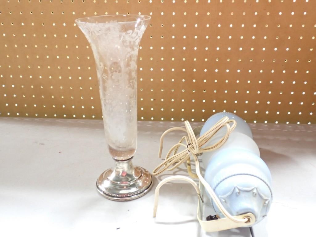 Weighted Sterling Vase, and Wall Sconce Lamp - works: Weighted Sterling Vase, and Wall Sconce Lamp - works