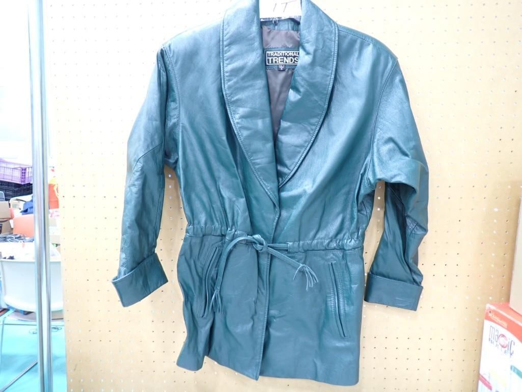 Green Leather Jacket Traditional Trends Size S (1 of 9)