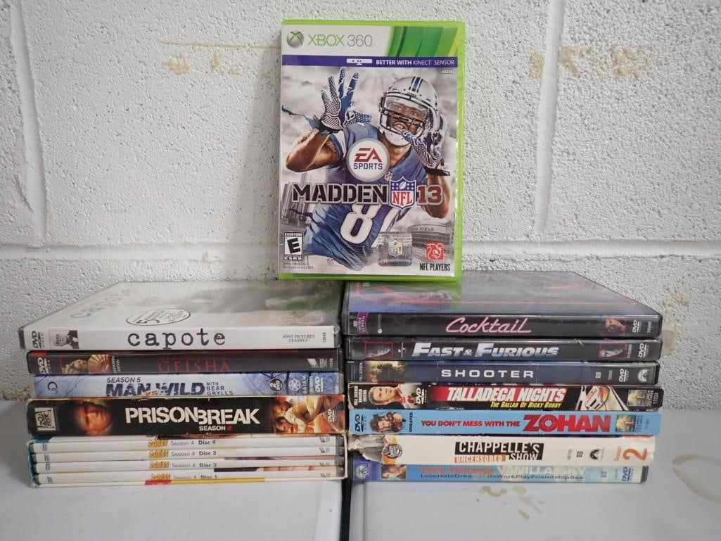 DVDs incl Prison Break Season 2, man vs Wild Season 5, Etc Plus Xbox 360 Madden 13 Video Game (1 of 6)