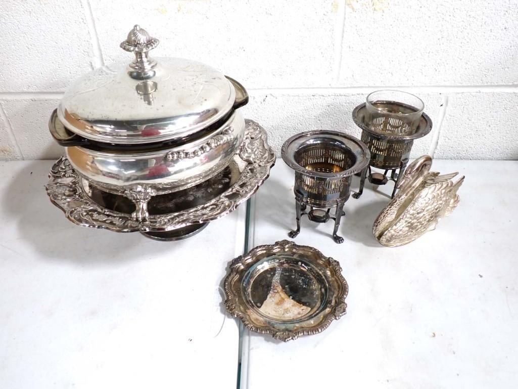 Serving Items incl Silverplate Swan, Footed Cake Stand, Covered Dish, etc (1 of 20)