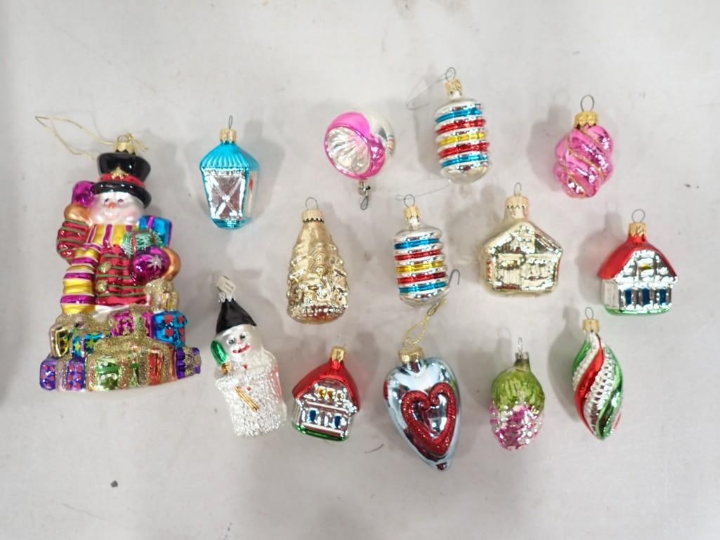 Lot of Glass Christmas Ornaments incl Snowman, Indent, Figural, Etc: Lot of Glass Christmas Ornaments incl Snowman, Indent, Figural, Etc