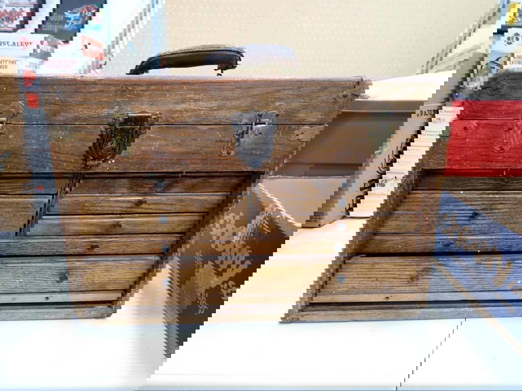 Vintage Or Antique Wood Toolbox With Tools Auction