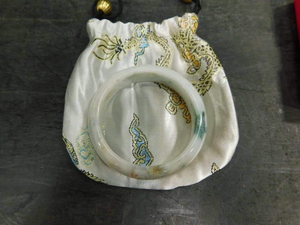 Burmese Jade Jadeite Bangle Bracelet All natural Type A: Burmese Jade Jadeite Bangle Bracelet All natural Type A . Inner diameter is 52mm. White with forest green.