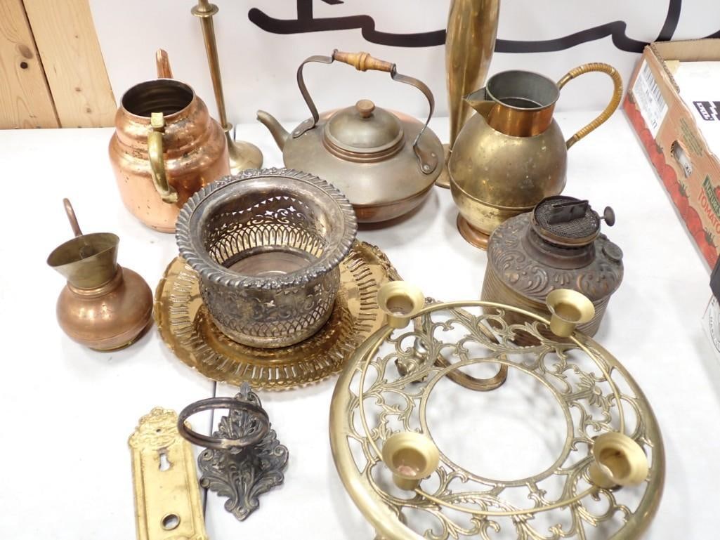 Vintage Metal Lot including Copper, Brass, etc. Door Hardware, Kettles, Pots, Lamps, etc. (1 of 4)
