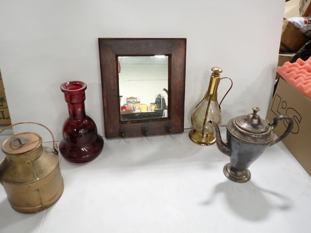 Collectibles incl Red Glass Bottle, Vintage Coffee Pot, Metal Bucket or Small Milk Can, (1 of 19)