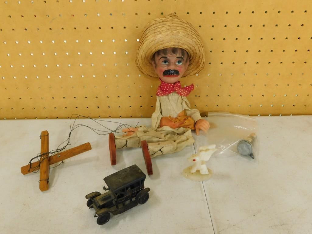Marionette puppet, and some smalls - carved stone, car, etc.: Marionette puppet, and some smalls - carved stone, car, etc.