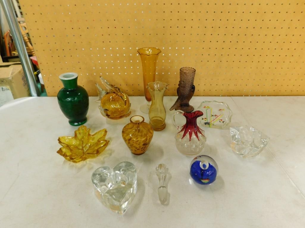 Glass Lot etc. including art glass fish, paper weight, vases, trays, etc. (1 of 8)