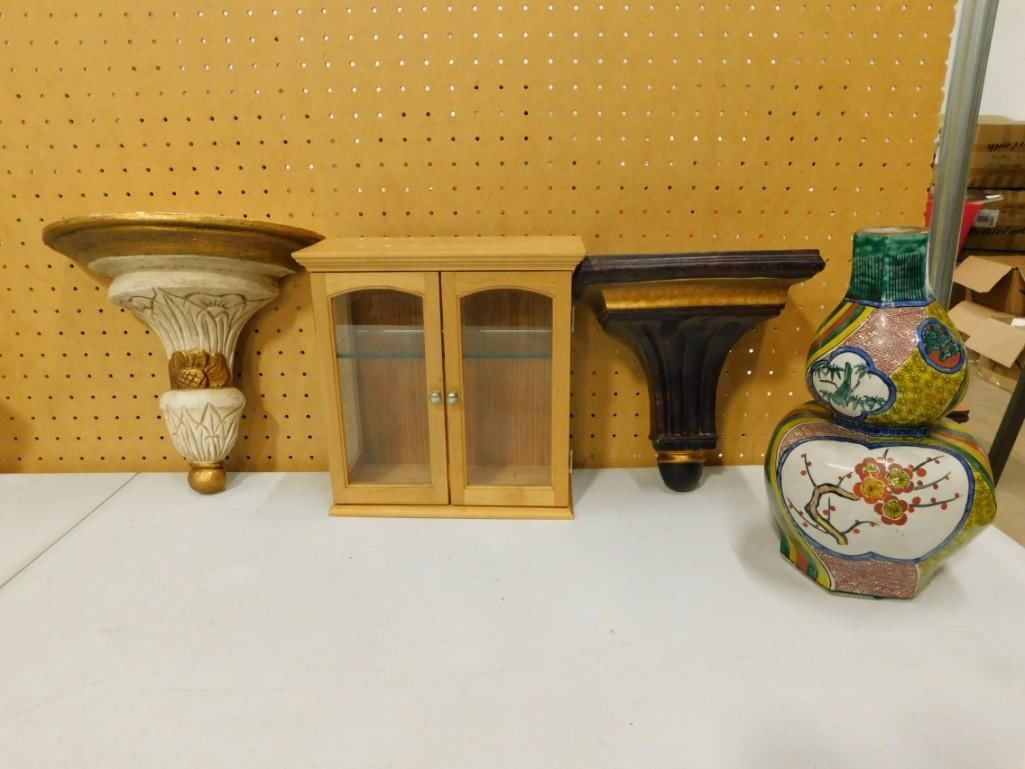 Decor incl Asian Style Vase, 2 Small Wall Shelves, Small Wall Curio Cabinet (1 of 11)