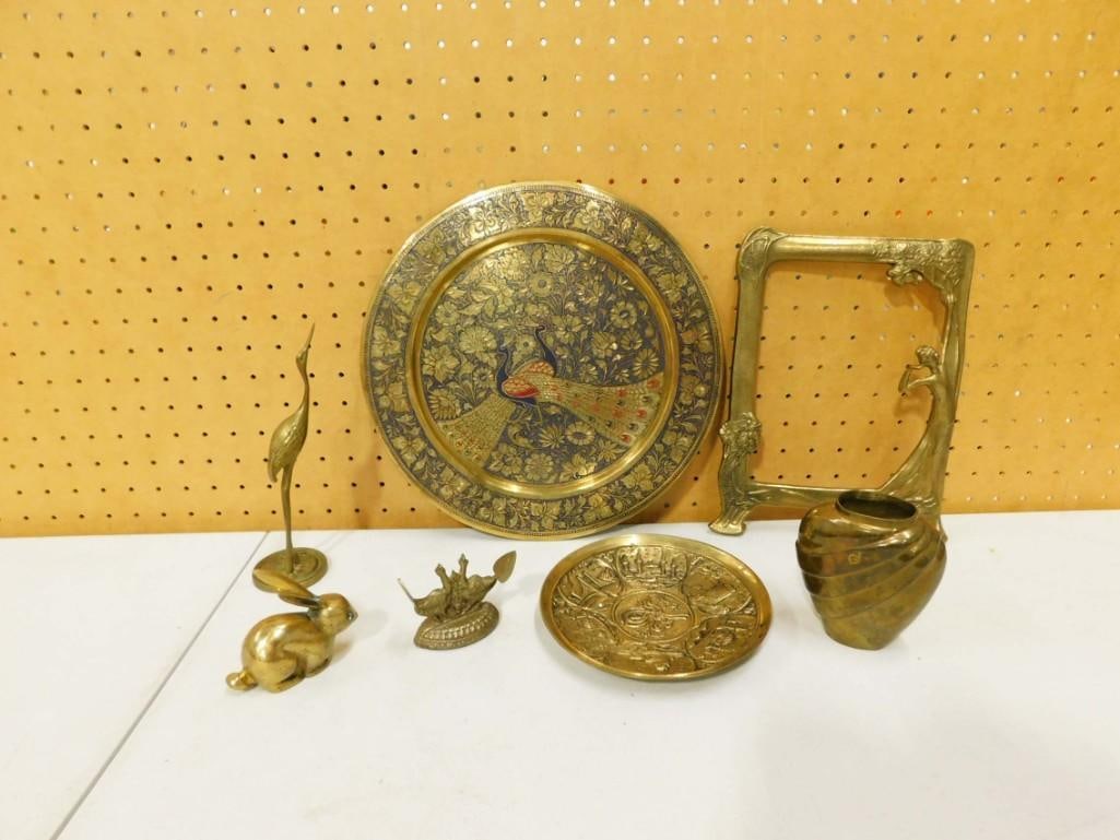 Brass incl Art Nouveau Style Brass Picture Frame, Crane Figure, Rabbit Figure, Vase, (1 of 10)