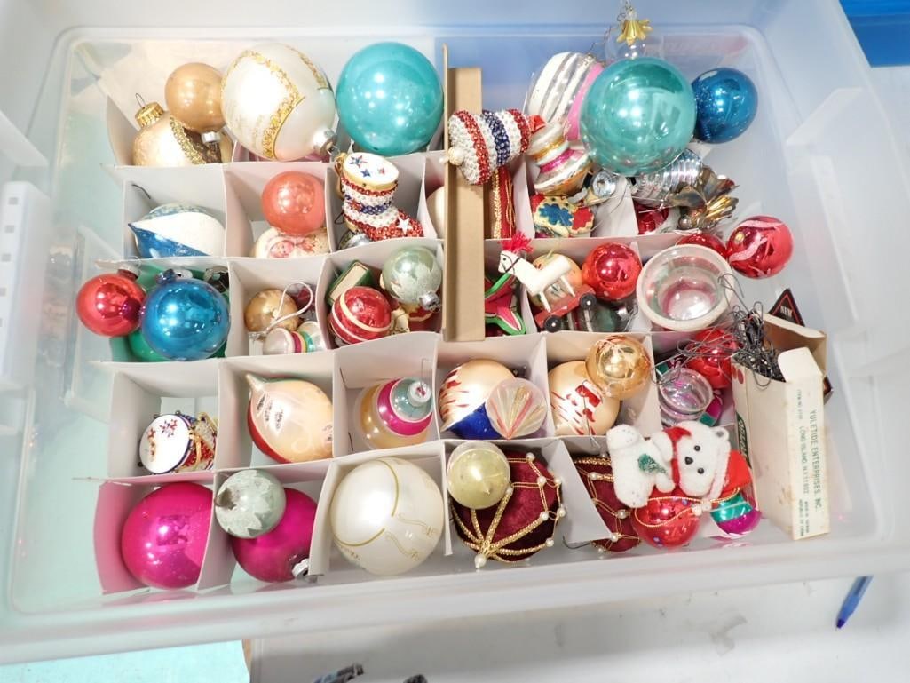 Lot of Vintage Christmas Ornaments incl Mercury Glass, Figural Glass, Indents,: Lot of Vintage Christmas Ornaments incl Mercury Glass, Figural Glass, Indents, etc