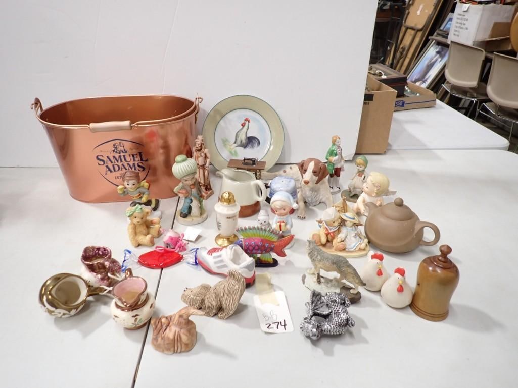Collectibles incl Figurines, Salt and Pepper Shakers, Creamer, Samuel Adams Beer Bucket (1 of 6)