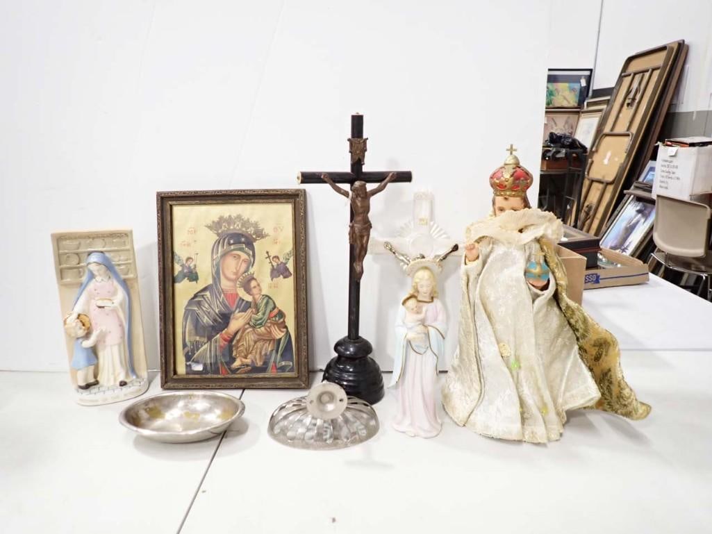 Religious Lot incl Cross with Jesus Figure, Mary and Jesus Figurine, Our Lady of Perpetual Help Fram (1 of 3)
