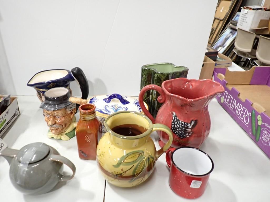 Lot of Ceramics and Pottery incl Pitchers, Teapot, Vase, (1 of 6)