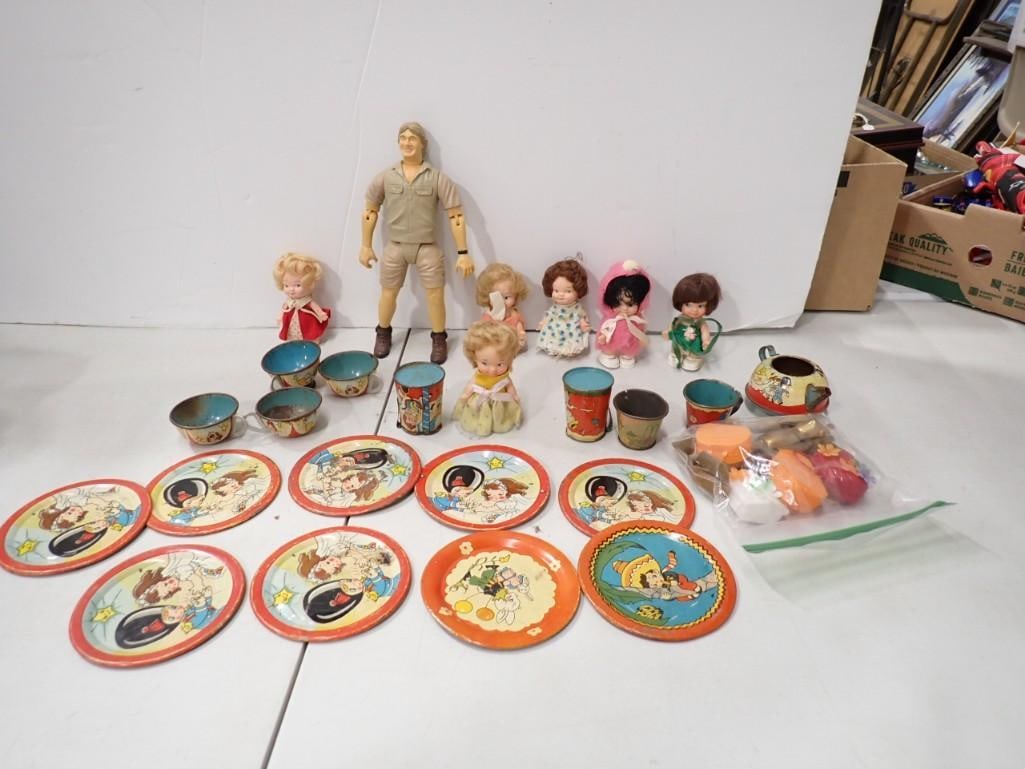 Vintage Dolls incl Sweetheart Doll, Steve Irwin Figure, and Vintage Child's Tea Set (1 of 5)