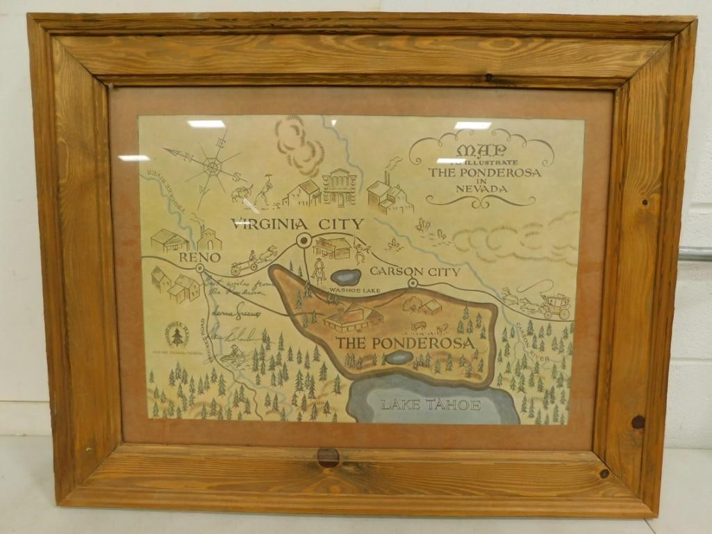 Framed Map to illustrate the Ponderosa in Nevada 27" x 21 3/4" (1 of 6)