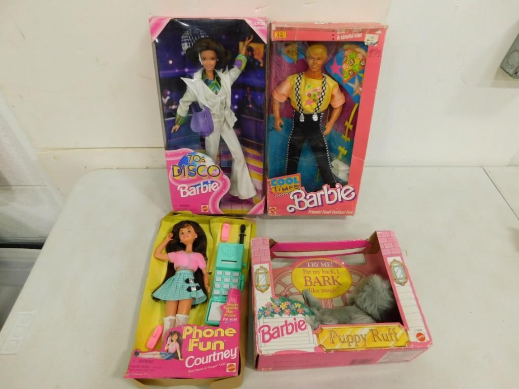 4 Vtg Barbie Puppy Ruff, '70s Disco Barbie, Cool Times Ken, phone Fun Courtney Dolls Lot (1 of 6)