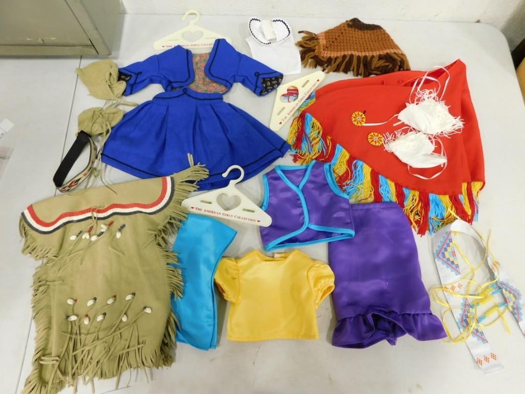 American Girl Kaya, Addy, Molly 18" Doll Outfits & Accessories Lot: American Girl Kaya, Addy, Molly 18" Doll Outfits & Accessories Lot. AG Kaya Fancy Shawl Outfit of Today, Adorned Deerskin Dress, and Addy's Wool School Dress, retired, rare. Molly's Me