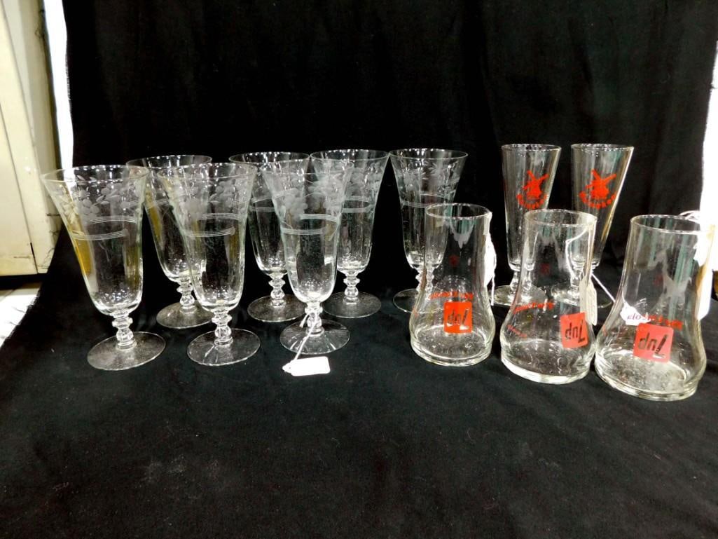 Glasses incl 5 The Uncola 7-Up Upside Down Glasses, 2 Heineken Pilsner Glasses, (1 of 7)