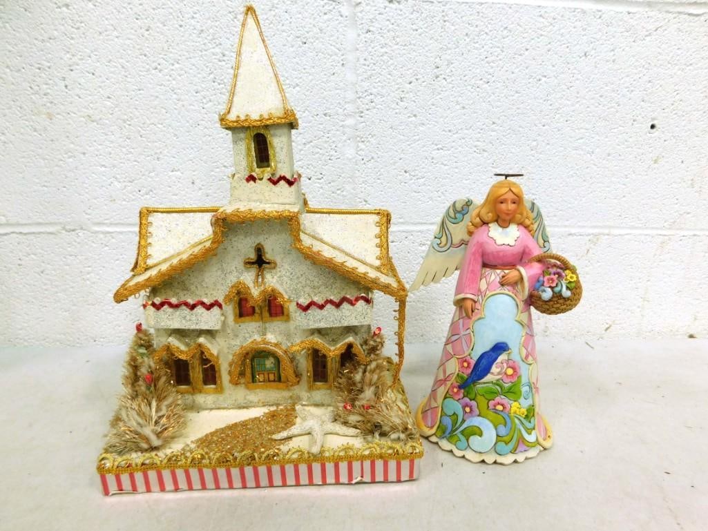 Jim Shore Heartwood Creek Rejoice in Spring Showers Angel Figurine and an Unmarked Church (1 of 5)
