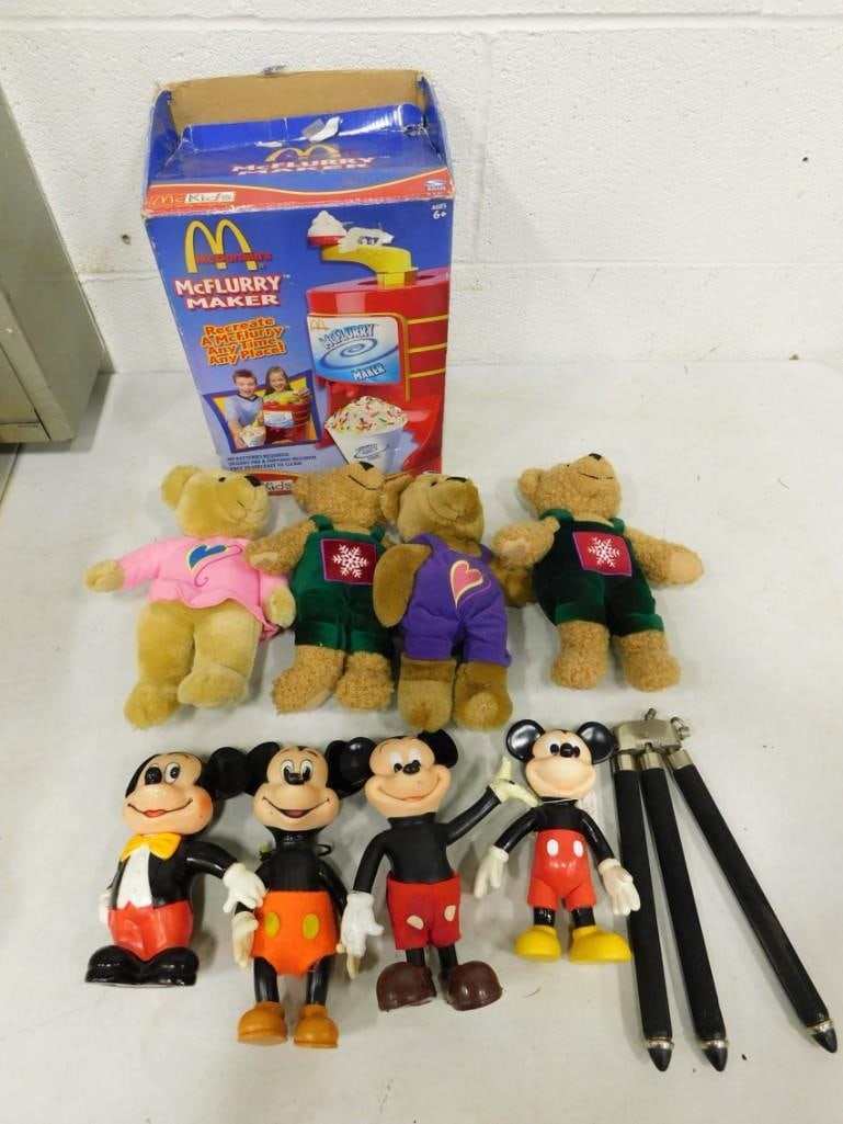 Toy Lot including Vintage Mickey Mouse's, McDonald's McFlurry Maker, Hallmark Teddy Bears (1 of 5)
