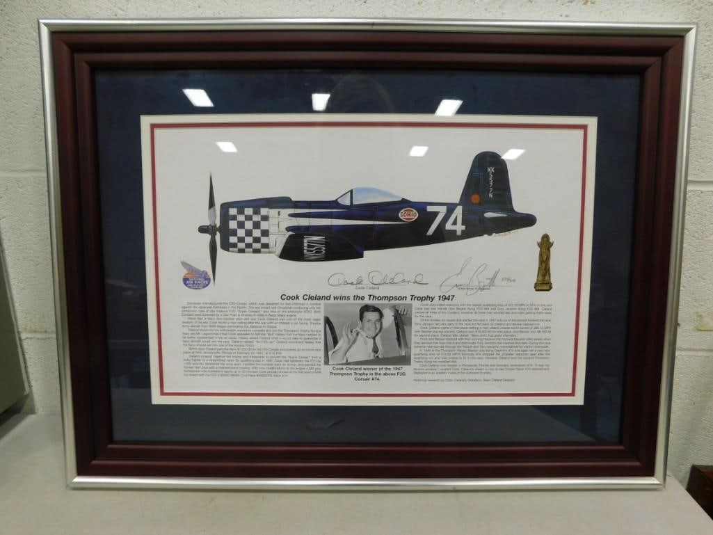 Framed Cook Cleland Signed Airplane Print National Air Races Trophy Winner 1947 (1 of 5)