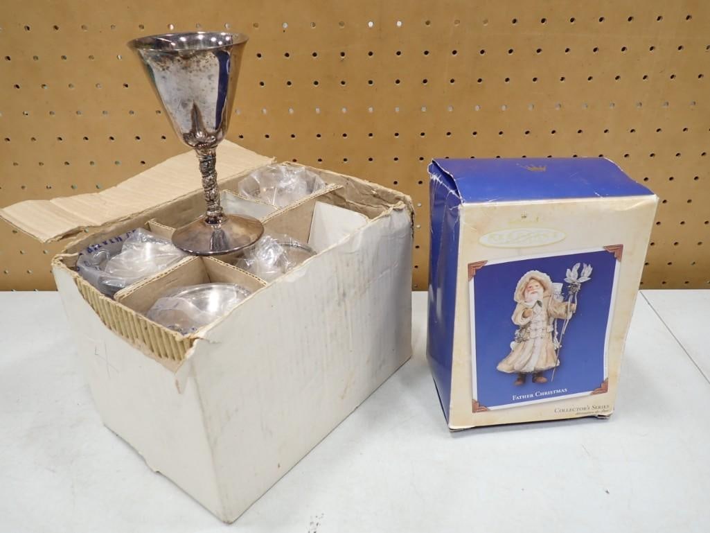 6 Silverplate Wine Glasses and Hallmark Keepsake Ornament Father Christmas: 6 Silverplate Wine Glasses and Hallmark Keepsake Ornament Father Christmas