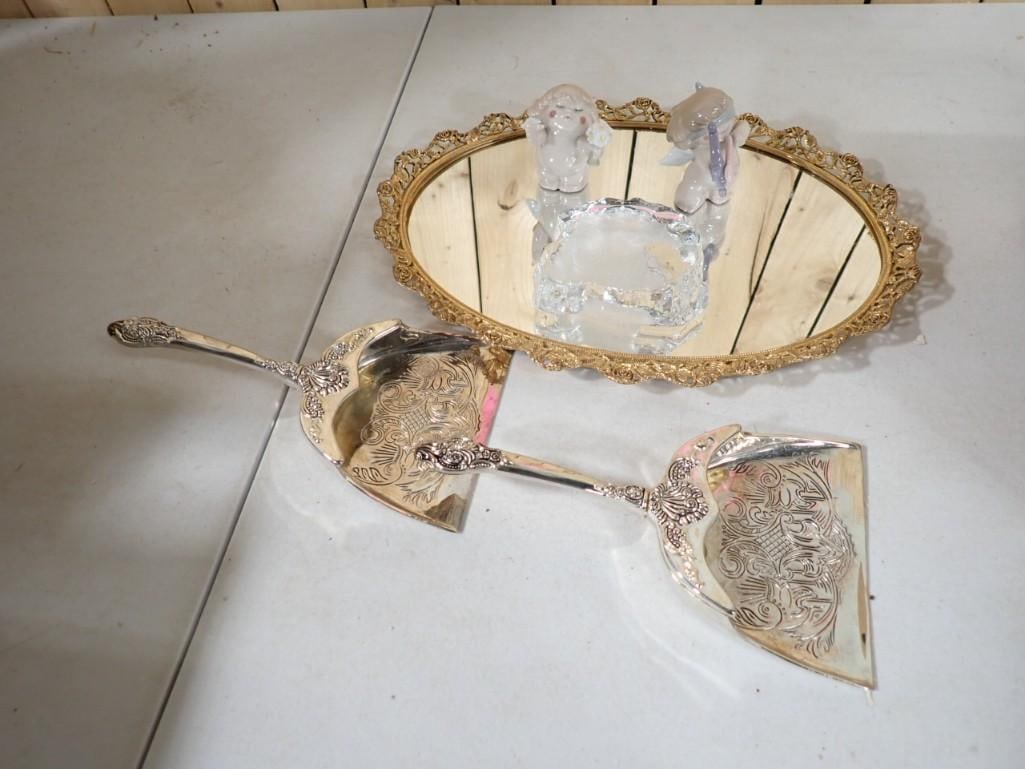 Lot of Smalls incl Dresser Tray, Silverplate Godinger Crumb Trays, Nao by Lladro Cherubs, Cristal d' (1 of 10)